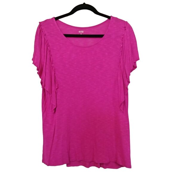 A New Approach Womens Ruffle Sleeve Scoop Neck Top Fuchsia Size XL - Picture 2 of 8